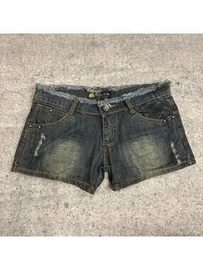 Vintage Y2K Low Rise Denim Micro Shorts Raw Waistband